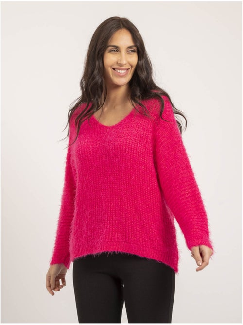 Pull col V maille chenille KRISTINA - Kiabi
