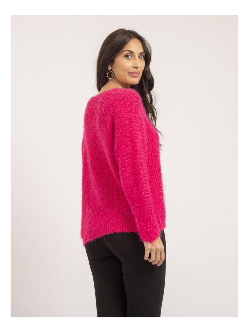Pull col V maille chenille KRISTINA Rose fushia - Kiabi