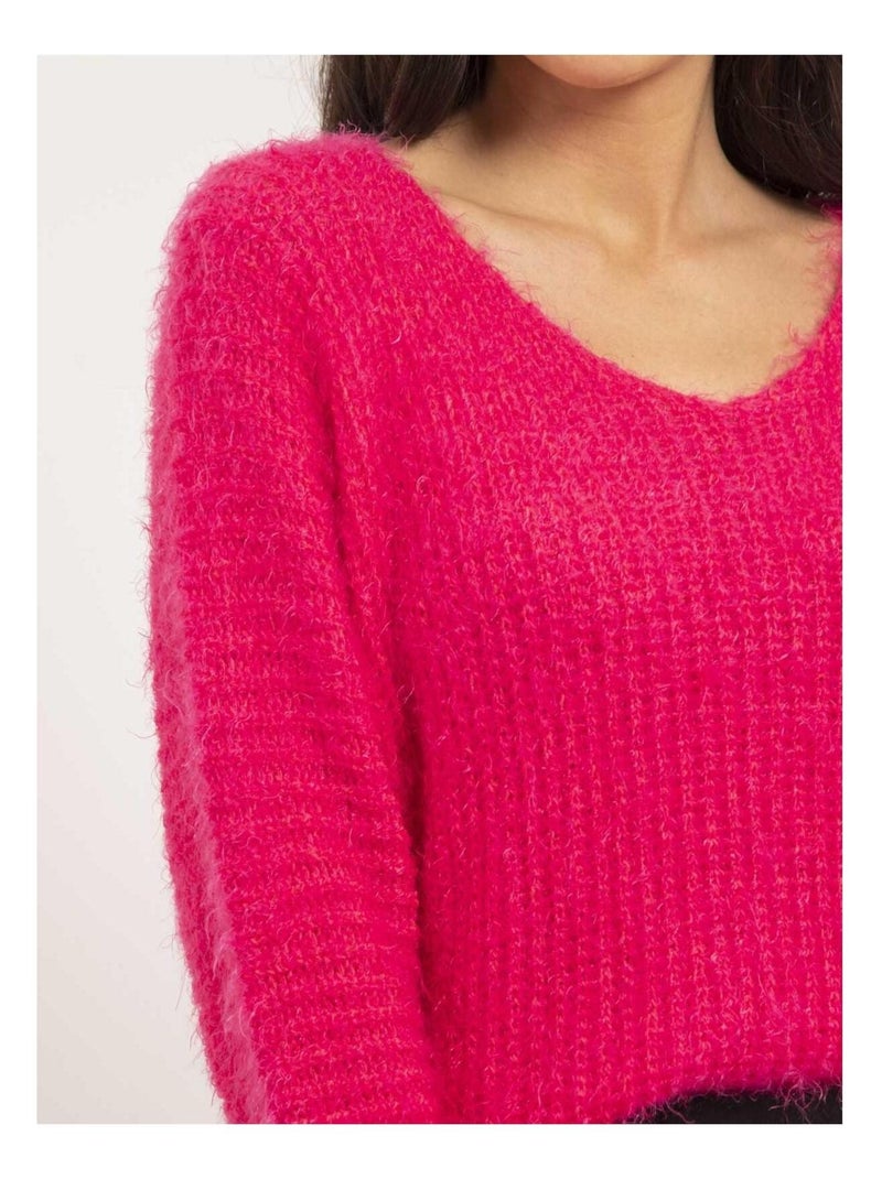 Pull col V maille chenille KRISTINA Rose fushia - Kiabi