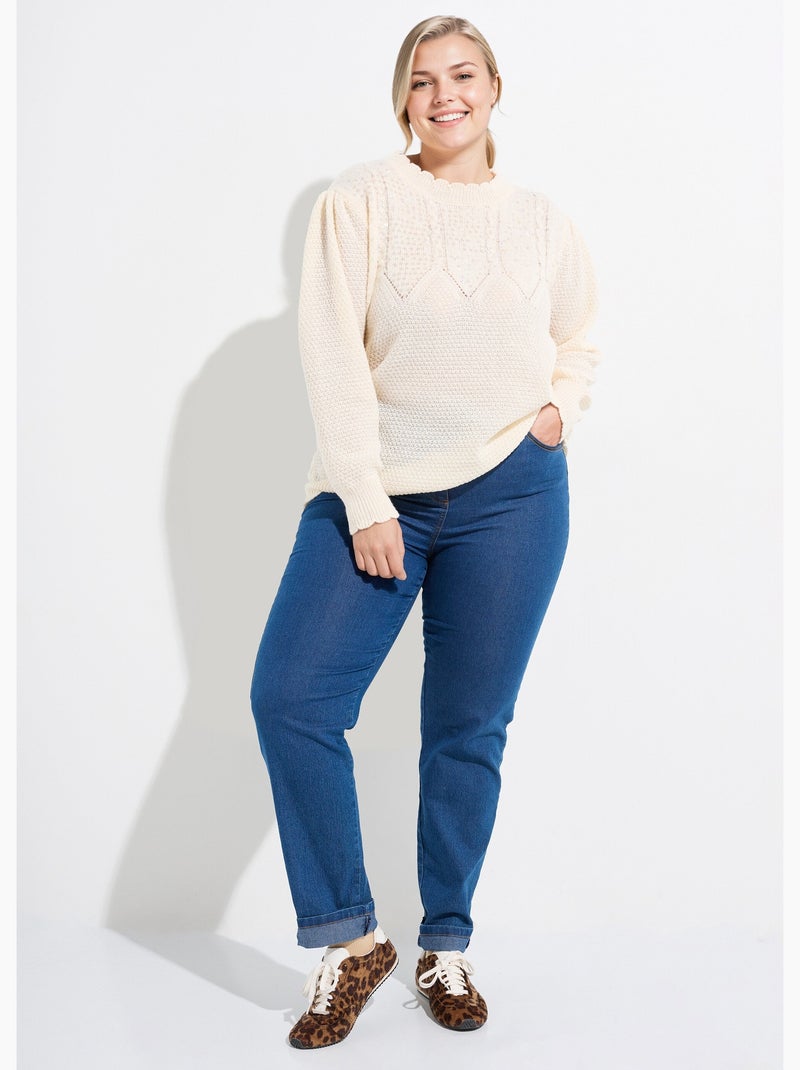 Pull col V maille fantaisie et sequins - AFIBEL Ecru - Kiabi