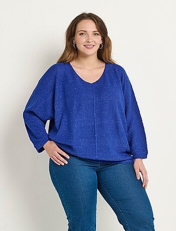 Pull col V maille fantaisie métallisée