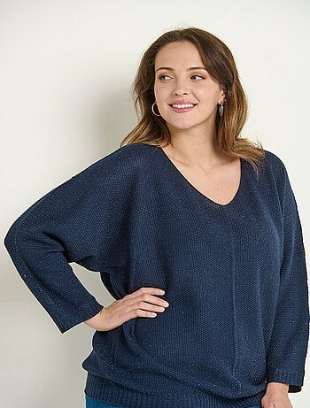 Pull col V maille fantaisie métallisée