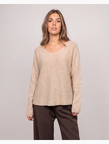 Pull col v maille fil brillant kassiane
