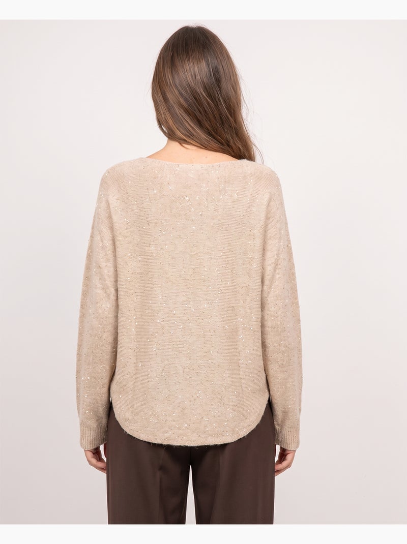 Pull col v maille fil brillant kassiane Beige - Kiabi