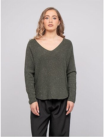 Pull col v maille fil brillant kassiane