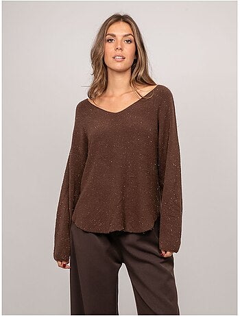 Pull col v maille fil brillant kassiane