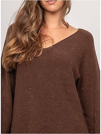 Pull col v maille fil brillant kassiane