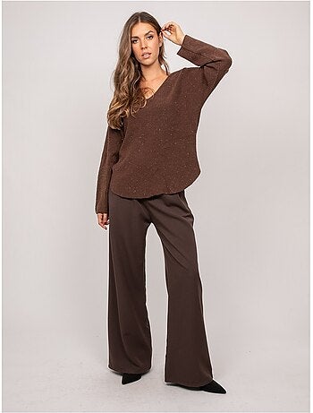 Pull col v maille fil brillant kassiane