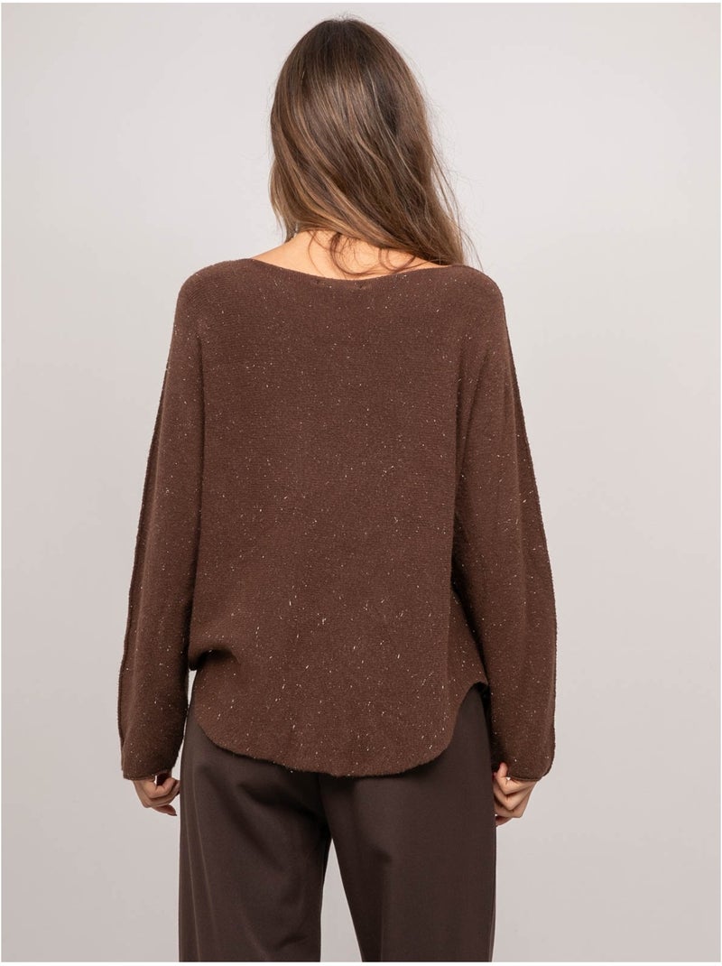Pull col v maille fil brillant kassiane Marron - Kiabi