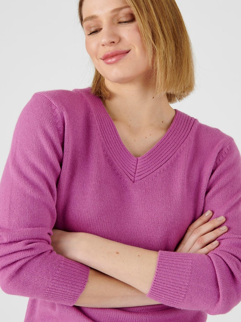 Pull col "V" maille jersey - Damart Mauve - Kiabi