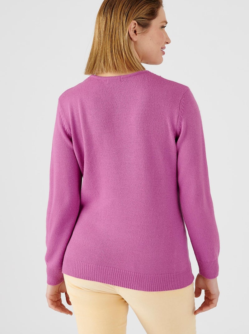 Pull col "V" maille jersey - Damart Mauve - Kiabi