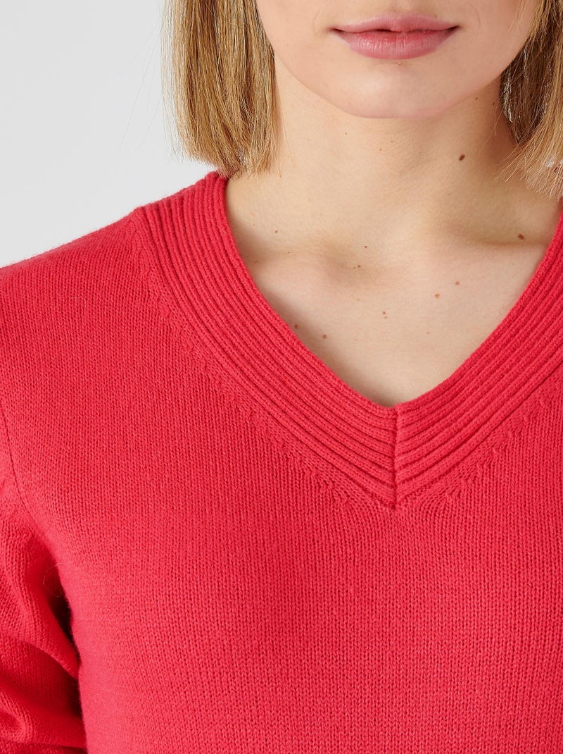 Pull col "V" maille jersey - Damart Rose framboise - Kiabi