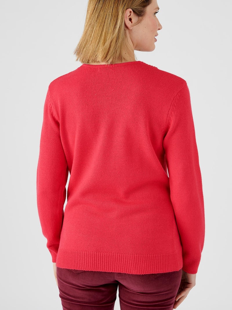 Pull col "V" maille jersey - Damart Rose framboise - Kiabi
