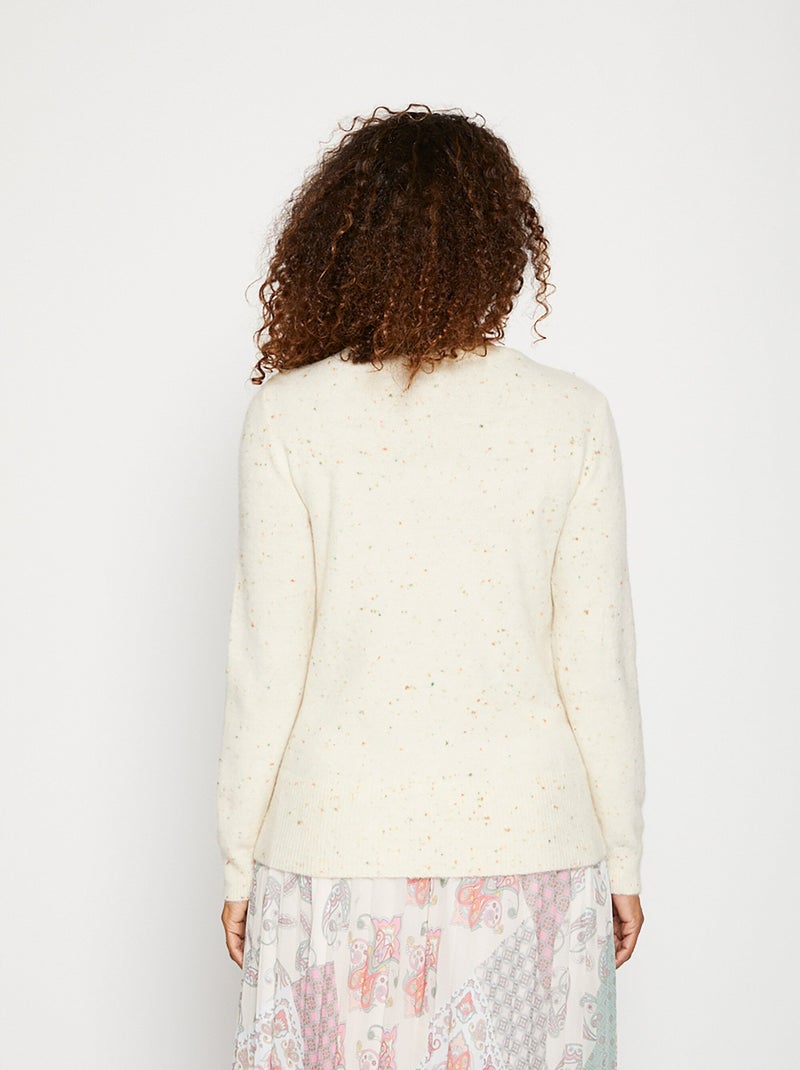 Pull col V maille mouchetée Beige - Kiabi