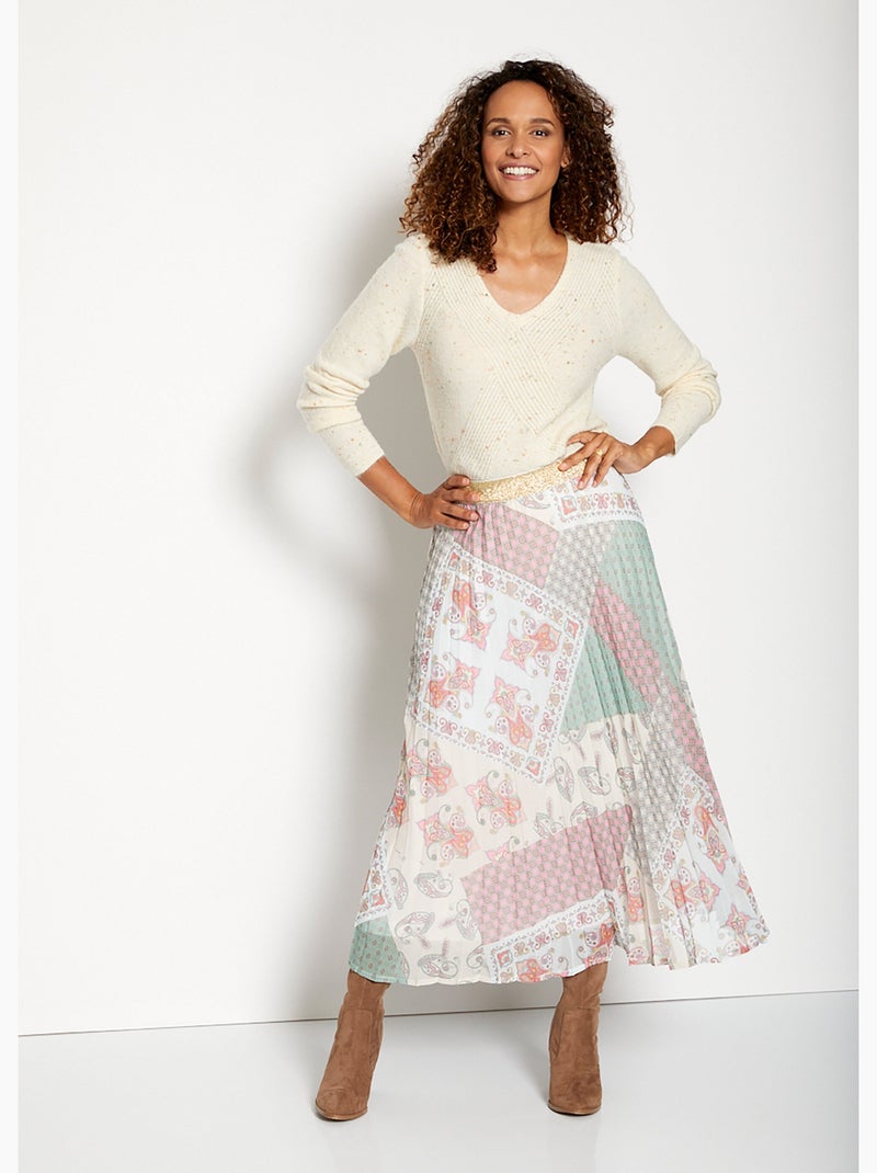 Pull col V maille mouchetée Beige - Kiabi