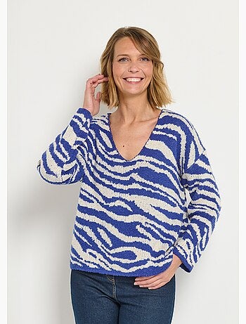 Pull col V maille mousseuse motif zèbre - AFIBEL