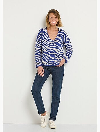 Pull col V maille mousseuse motif zèbre - AFIBEL