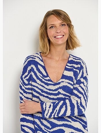 Pull col V maille mousseuse motif zèbre - AFIBEL