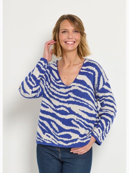 Pull col V maille mousseuse motif zèbre - AFIBEL - Kiabi Pull col V maille mousseuse motif zèbre - AFIBEL - Kiabi