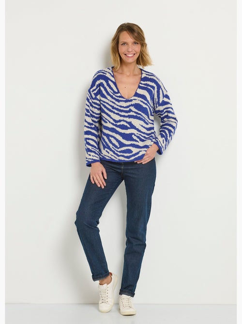 Pull col V maille mousseuse motif zèbre - AFIBEL - Kiabi Pull col V maille mousseuse motif zèbre - AFIBEL - Kiabi