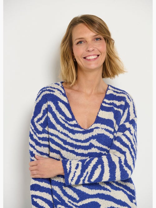 Pull col V maille mousseuse motif zèbre - AFIBEL - Kiabi Pull col V maille mousseuse motif zèbre - AFIBEL - Kiabi