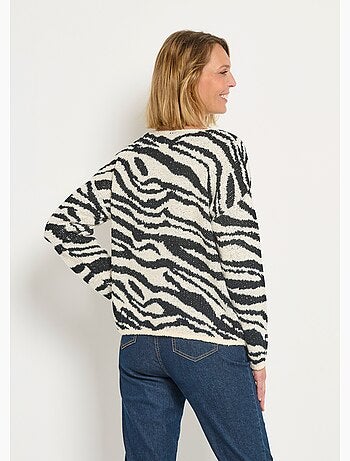 Pull col V maille mousseuse motif zèbre - AFIBEL