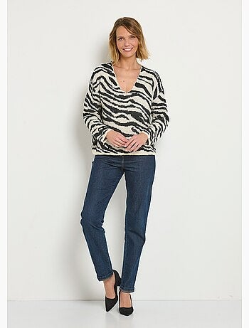 Pull col V maille mousseuse motif zèbre - AFIBEL