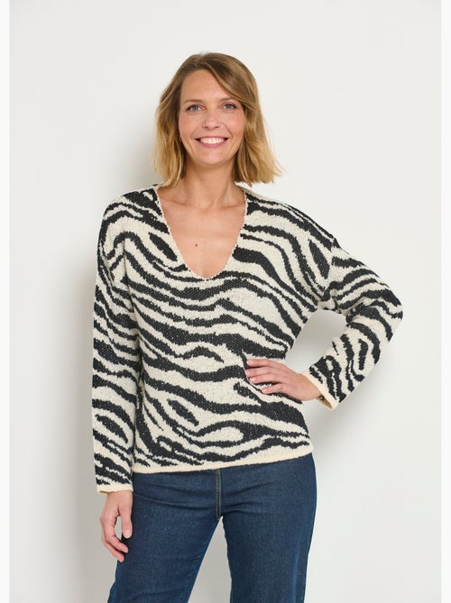 Pull col V maille mousseuse motif zèbre - AFIBEL - Kiabi Pull col V maille mousseuse motif zèbre - AFIBEL - Kiabi