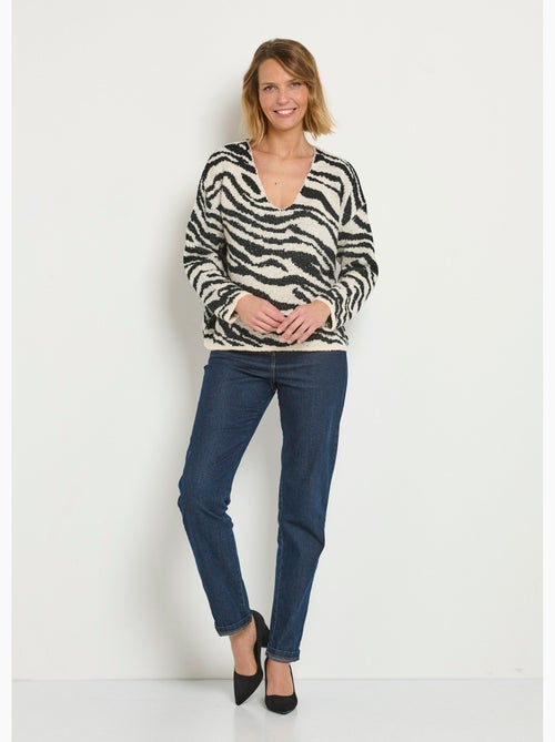 Pull col V maille mousseuse motif zèbre - AFIBEL - Kiabi Pull col V maille mousseuse motif zèbre - AFIBEL - Kiabi