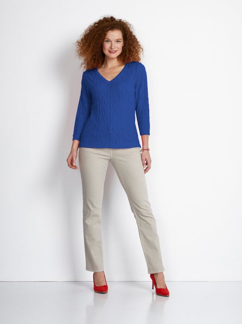 Pull col V manches 3/4 maille ajourée - Afibel - Kiabi