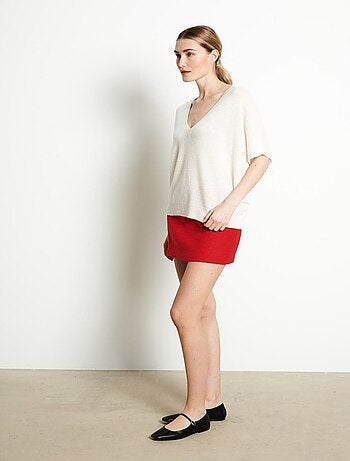 Pull col V manches chave souris femme 100% cachemire - RIA 25