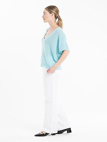 Pull col V manches chave souris femme 100% cachemire - RIA 25