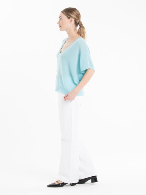 Pull col V manches chave souris femme 100% cachemire - RIA 25 - Kiabi