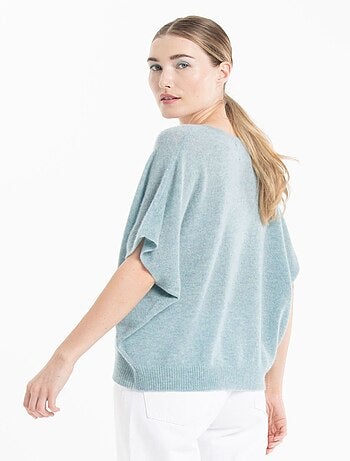 Pull col V manches chave souris femme 100% cachemire - RIA 25