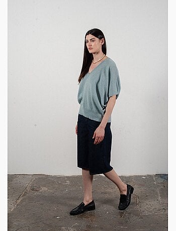 Pull col V manches chave souris femme 100% cachemire - RIA 25