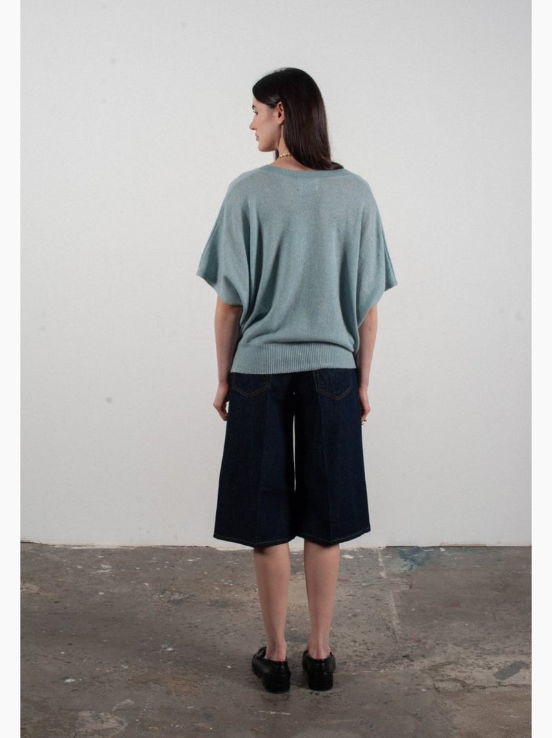 Pull col V manches chave souris femme 100% cachemire - RIA 25 Vert d'eau - Kiabi