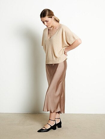 Pull col V manches chave souris femme en cachemire - RIA 25