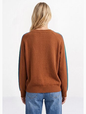 Pull col v manches lignes multicolores - afibel