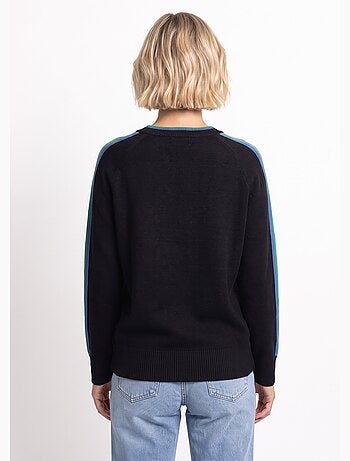 Pull col v manches lignes multicolores - afibel