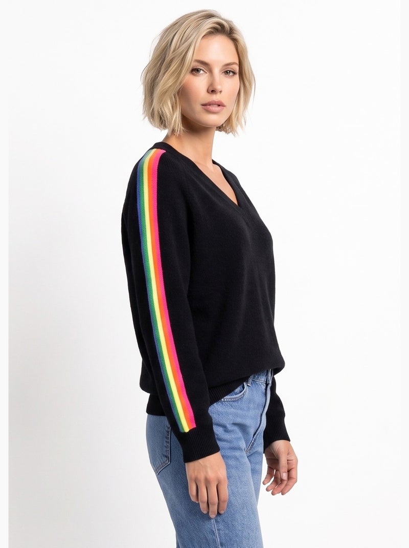Pull col v manches lignes multicolores - afibel Noir - Kiabi