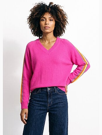 Pull col v manches lignes multicolores - afibel