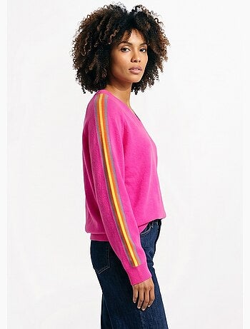 Pull col v manches lignes multicolores - afibel