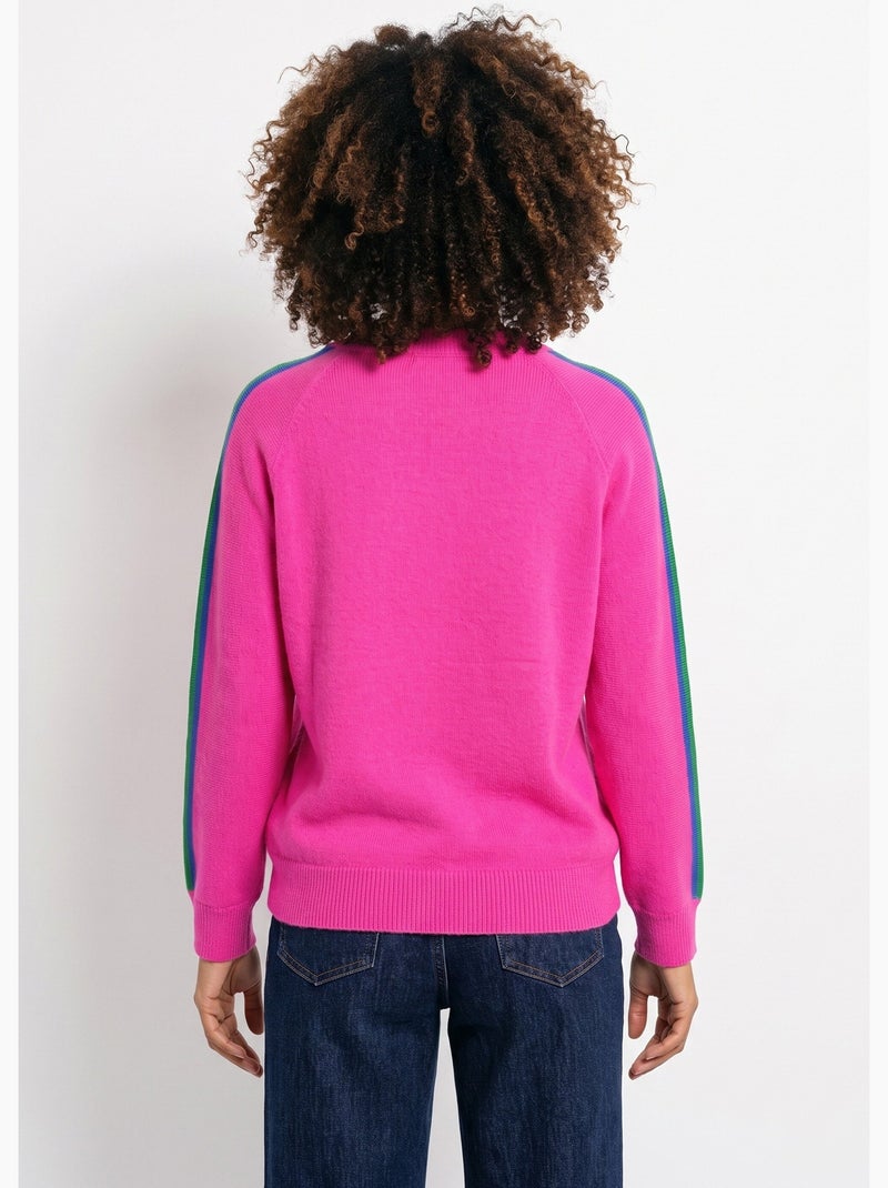 Pull col v manches lignes multicolores - afibel Rose fushia - Kiabi