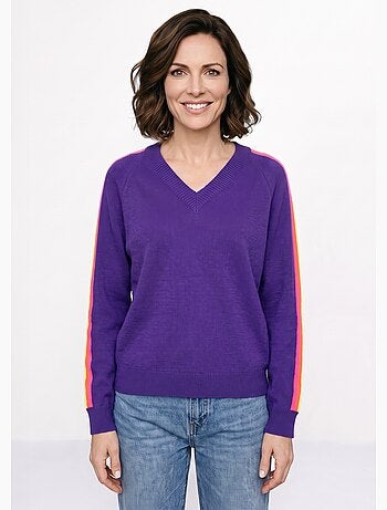 Pull col v manches lignes multicolores - afibel