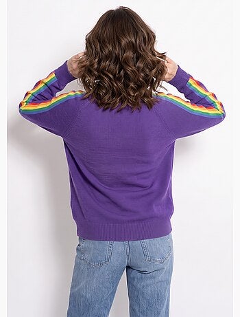 Pull col v manches lignes multicolores - afibel