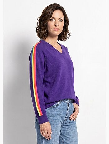 Pull col v manches lignes multicolores - afibel