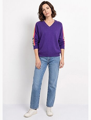 Pull col v manches lignes multicolores - afibel