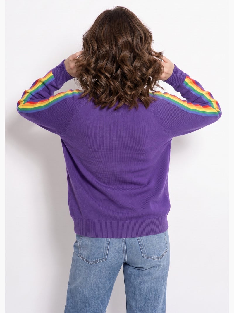 Pull col v manches lignes multicolores - afibel Violet - Kiabi
