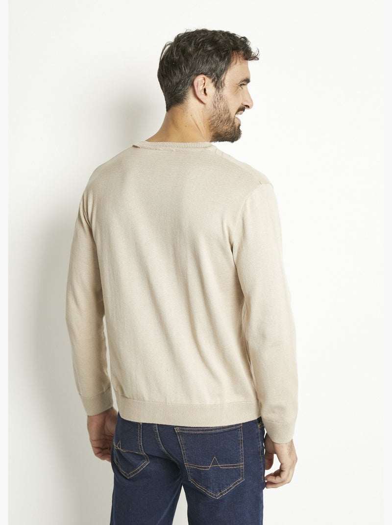 Pull col V manches longues coton - Afibel Beige - Kiabi