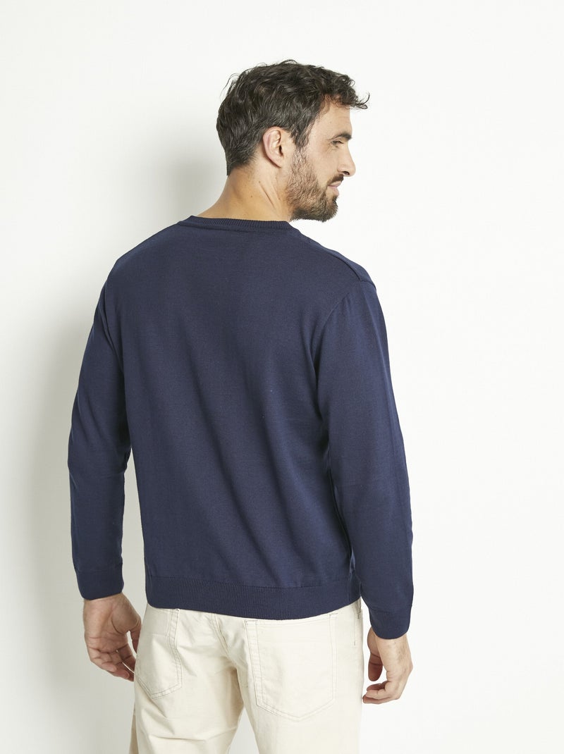 Pull col V manches longues coton - Afibel Bleu marine - Kiabi